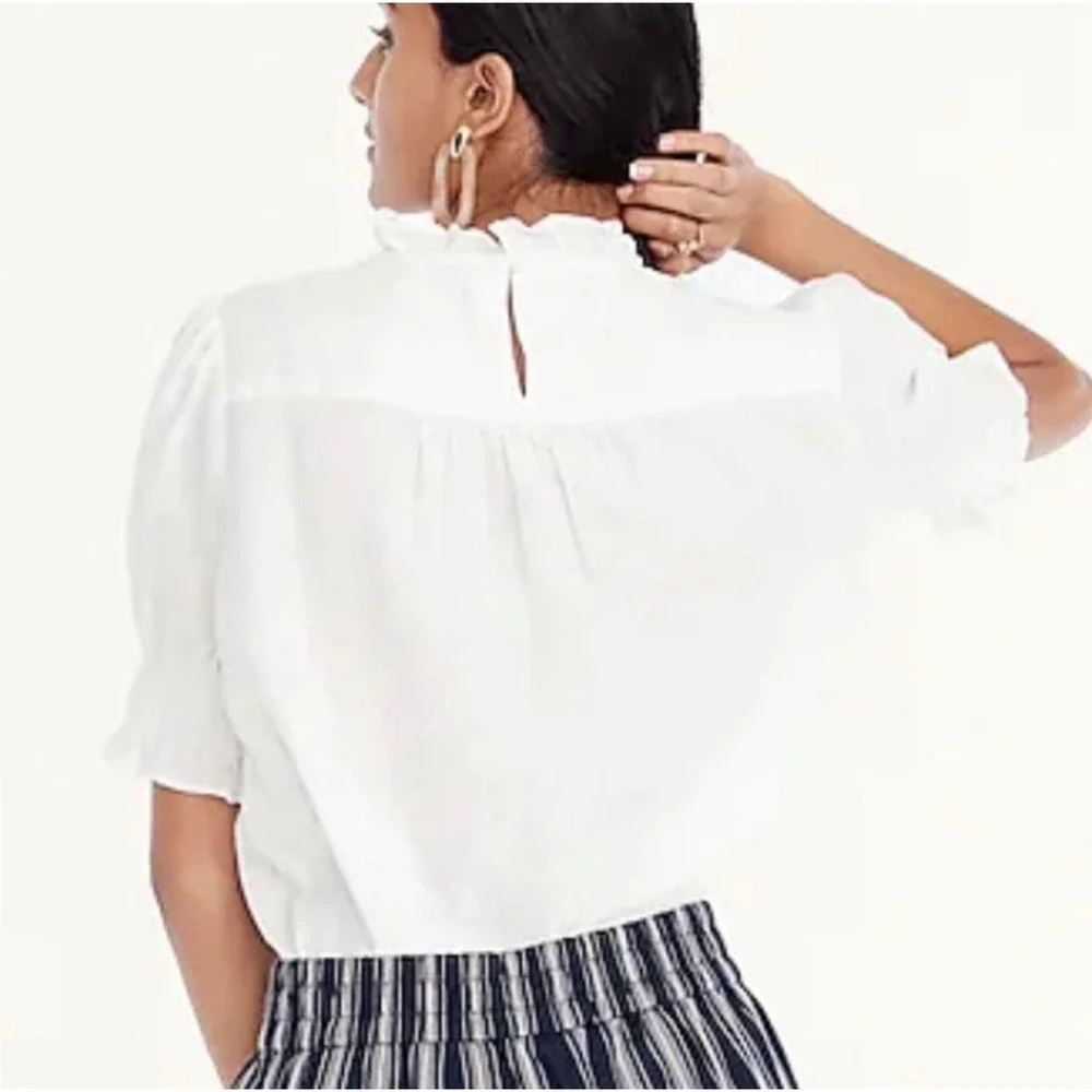 J CREW smocked linen puff sleeve top size small white